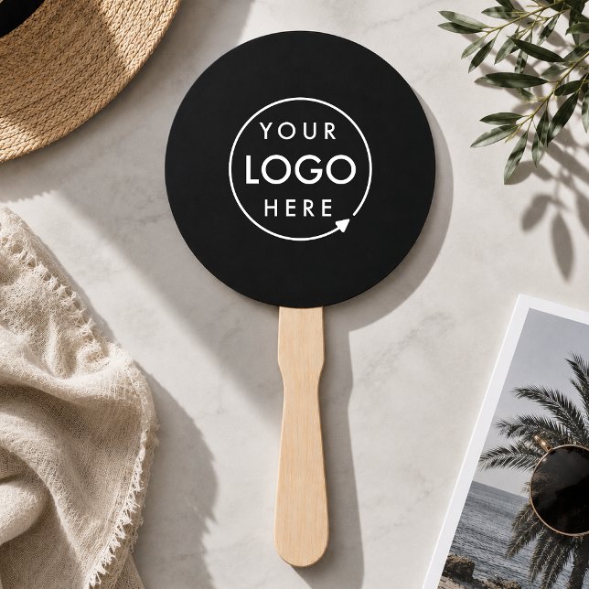 Firmenlogo | Moderne schwarze Werbung Fächer (Sleek black company branded professional hand fans for small business events & promotion)