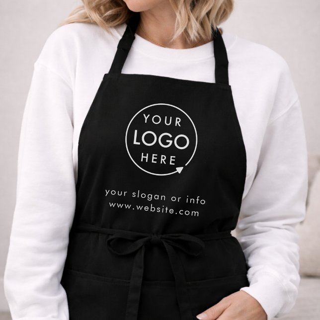 Firmenlogo | Moderner Minimalschwarz Beruflich Schürze (Sleek black company branded aprons for your store or salon team apparel employee brand uniform.)