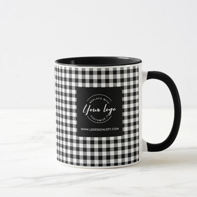 Firmenlogo Moderner Schwarz-weißer karierter Urlau Tasse (Rechts)