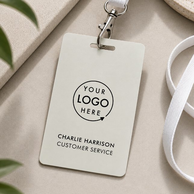Firmenlogo | Modernes graues Mitarbeiterteam Ausweis (Minimal company branded staff ID badges for business events & employee identity.)