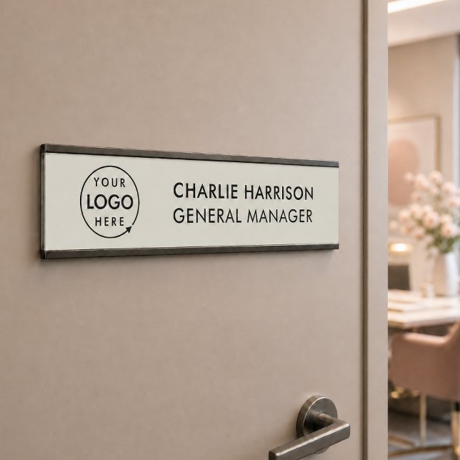 Firmenlogo | Modernes neutrales graues Personal Türschild (Gray company branded nameplate door or desk signs for small business employee & office signage.)