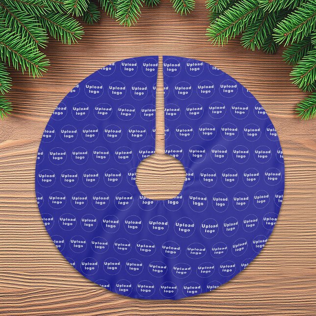 Firmenlogo Nahtloses Muster auf blau Polyester Weihnachtsbaumdecke (Business logo seamless pattern on blue Christmas tree skirt)