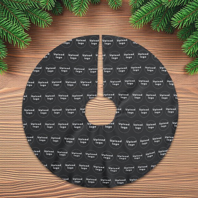 Firmenlogo Nahtloses Muster auf schwarz Polyester Weihnachtsbaumdecke (Business logo seamless pattern on black Christmas tree skirt)