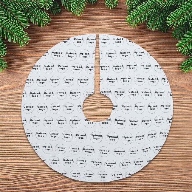Firmenlogo Nahtloses Muster auf Weiß Polyester Weihnachtsbaumdecke (Business logo seamless pattern on white Christmas tree skirt)