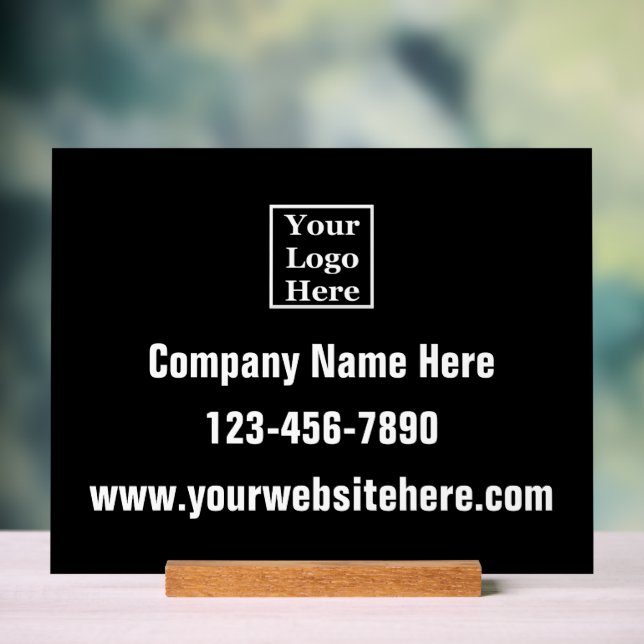 Firmenlogo Name Phone Website: Black Acrylschild (Neutral)