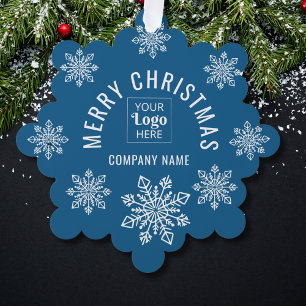 Firmenlogo Name Schneeflocke Frohe Weihnachten Bla Ornament Karte