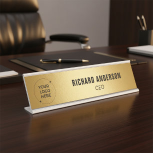 Firmenlogo Name Titel Modern Gold Textur Schreibtischnamensplakette
