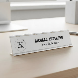Firmenlogo Name Titel Modern Weiß Schreibtischnamensplakette