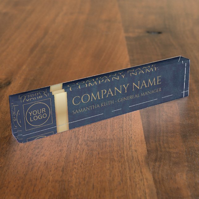 Firmenlogo Navy Leather und Golden Custom Namensplakette (Seite)