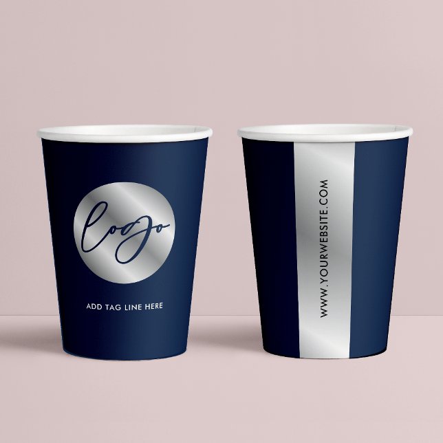 Firmenlogo Navy & Silber Geschäft gekennzeichnet Pappbecher (Von Creator hochgeladen)