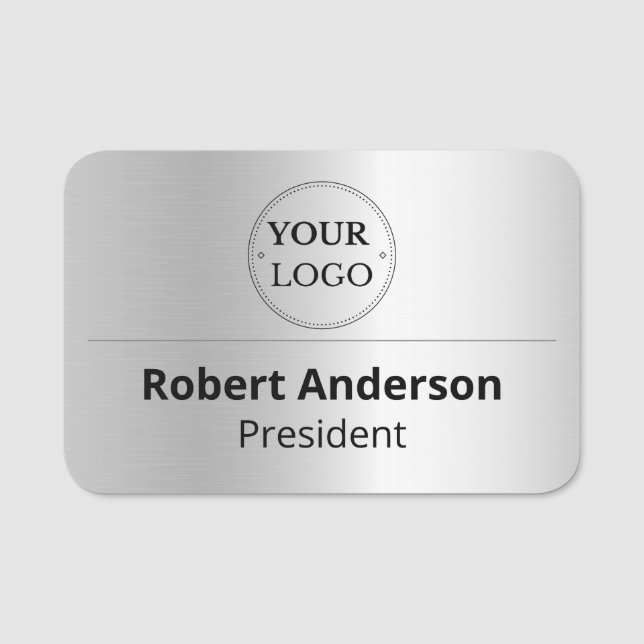 Firmenlogo Professioneller Mitarbeiter Faux Silber Namensschild (Vorderseite)