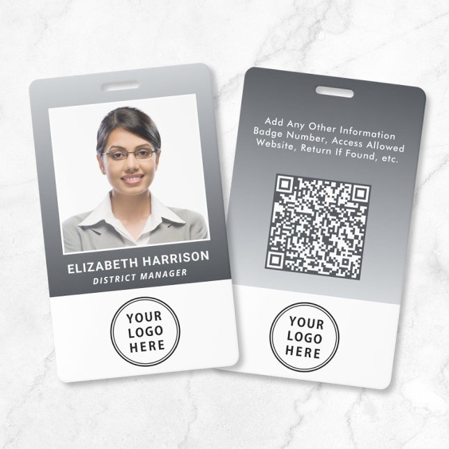 Firmenlogo QR-Code Grau Mitarbeiter-Fotoausweis Ausweis (Business Logo QR Code Gray Employee Photo ID Badge)