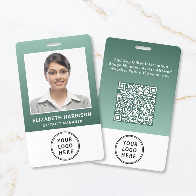 Firmenlogo QR-Code Grüne Mitarbeiter-Foto-ID Ausweis (Business Logo QR Code Green Employee Photo ID Badge)