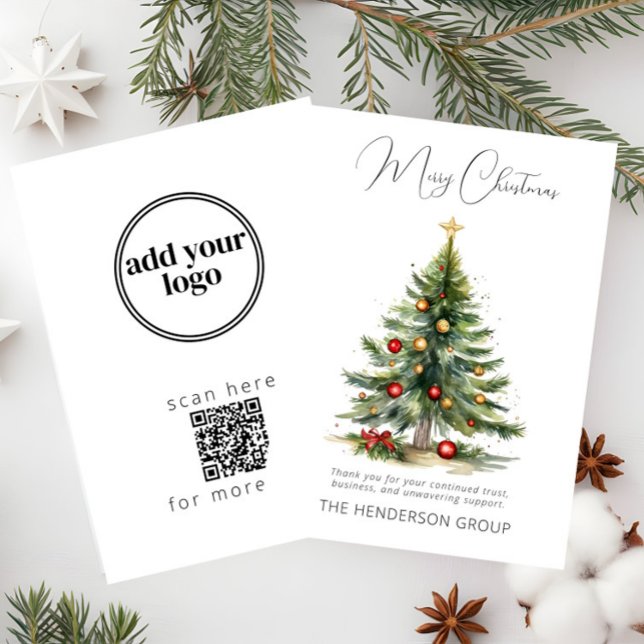 Firmenlogo QR Code Merry Christmas Tree Feiertagskarte (Von Creator hochgeladen)
