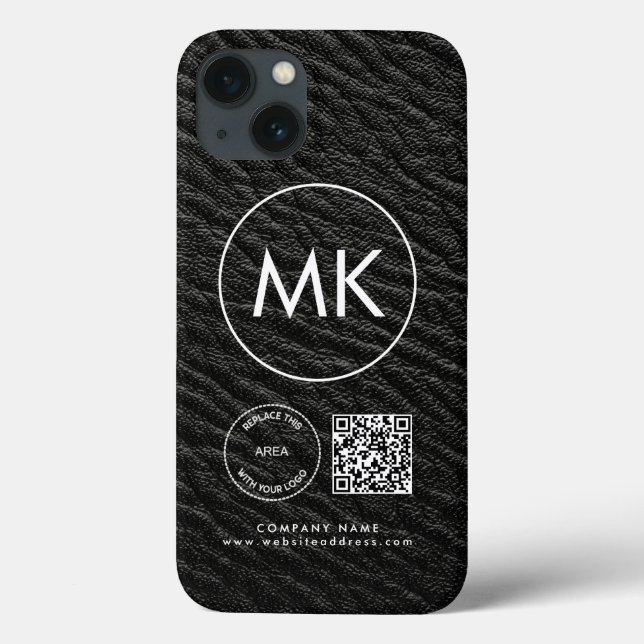 Firmenlogo QR-Code Monogram Black Imitats Leather Case-Mate iPhone Hülle (Rückseite)