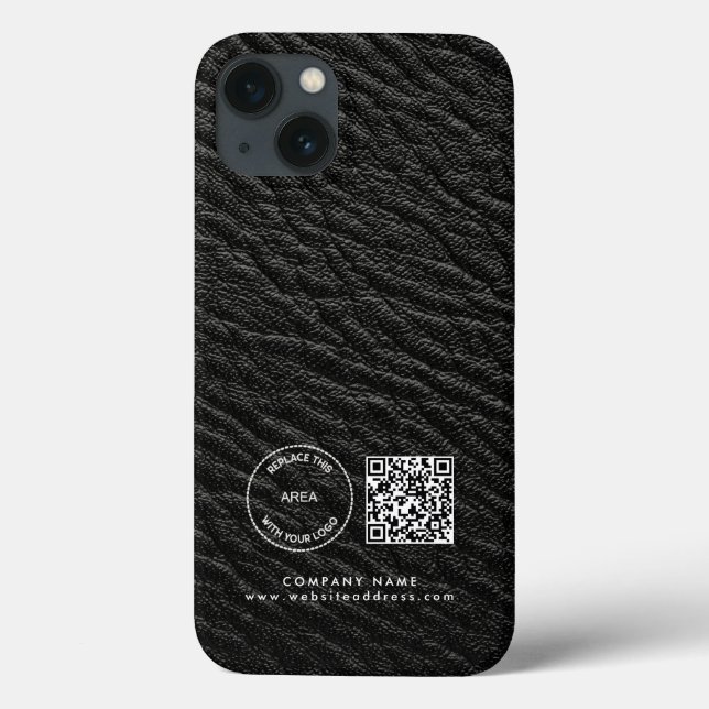 Firmenlogo QR-Code Name Black Imitats Leather Case-Mate iPhone Hülle (Rückseite)