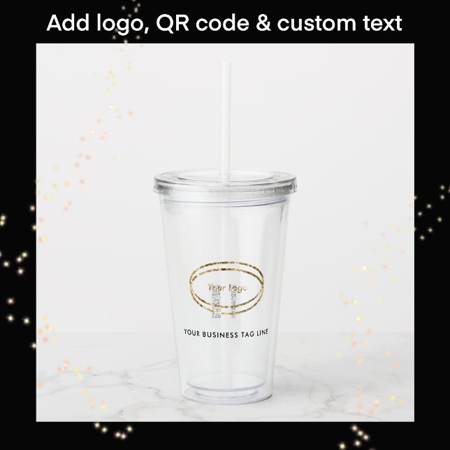 Firmenlogo & QR-Code Schwarzer Text Werbeartikel Acryltrinkbecher (Add your business logo, custom text and QR code for an acrylic tumbler promotional gift.
)