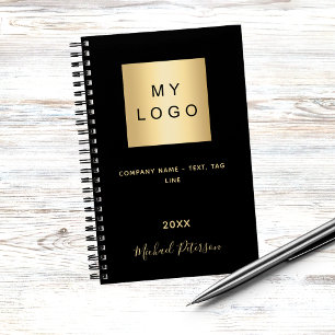 Firmenlogo Schwarz Gold Name Schrift Notizbuch