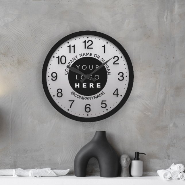 Firmenlogo Schwarz-graue Marmorbezeichnung Slogan Große Wanduhr (Company Logo Black Gray Marble Name Slogan Large Clock)