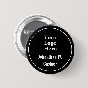 Firmenlogo Schwarz-weißer Name des Mitarbeiters Button