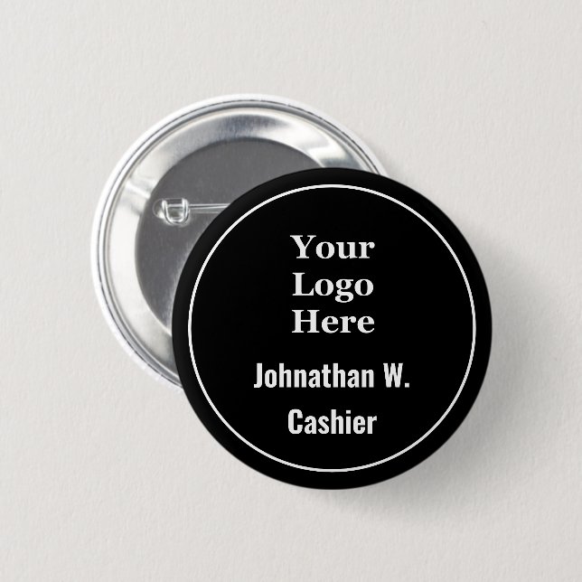 Firmenlogo Schwarz-weißer Name des Mitarbeiters Button (Vorne & Hinten)