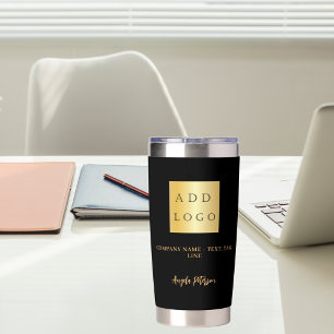 Firmenlogo, schwarzes Gold Thermobecher