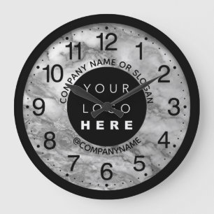 Firmenlogo Silbergraue Marmorbezeichnung Slogan Große Wanduhr