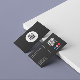 Firmenlogo Social Media QR Code Black Elegant Visitenkarte