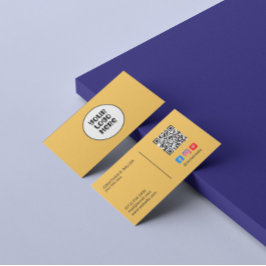 Firmenlogo Social Media QR Code Gelbe Elegante Visitenkarte