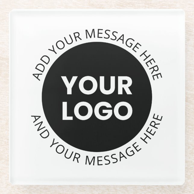 Firmenlogo und bearbeiteter Text, weiß und schwarz Glasuntersetzer (Vorderseite)