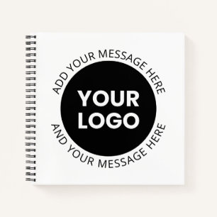 Firmenlogo und bearbeiteter Text, weiß und schwarz Notizbuch