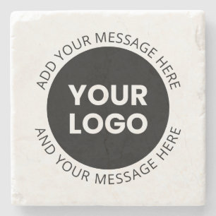 Firmenlogo und bearbeiteter Text, weiß und schwarz Steinuntersetzer