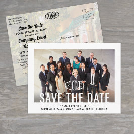 Firmenlogo und Foto Save the Date Ankündigungspostkarte