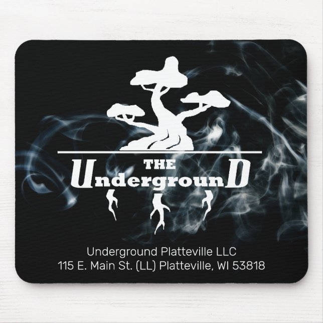 Firmenlogo und Infos mit schwarzem Rauch-Hintergru Mousepad (Vorne)