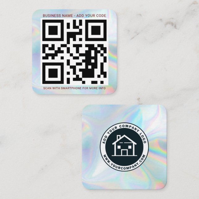 Firmenlogo und QR-Code DIY Holografisch Quadratische Visitenkarte (Vorne/Hinten)