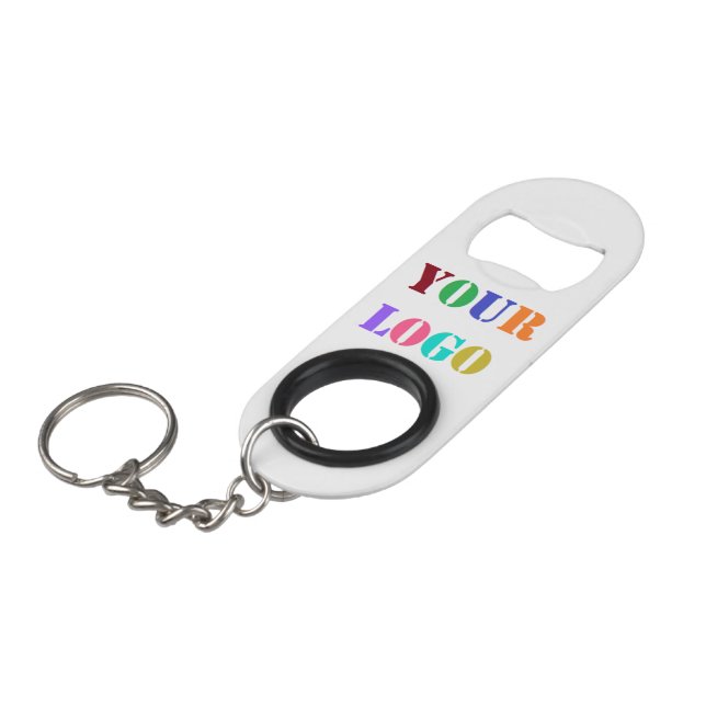 Firmenlogo und QR-Code Schlüsselanhänger Flaschenö Mini Flaschenöffner (Vorderseite Schrägansicht)