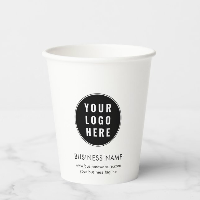 Firmenlogo und Tagline-Werbeaktion Minimalistisch Pappbecher (Vorderseite)