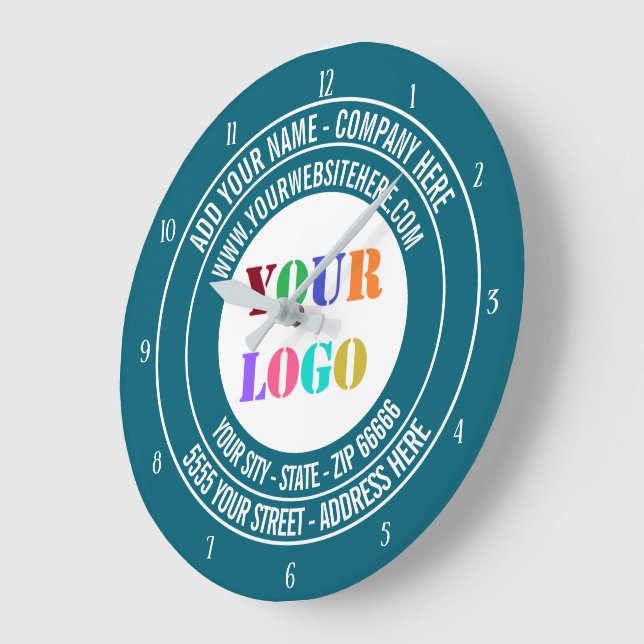 Firmenlogo und Textsperre - Ihre Farben Große Wanduhr (Winkel)