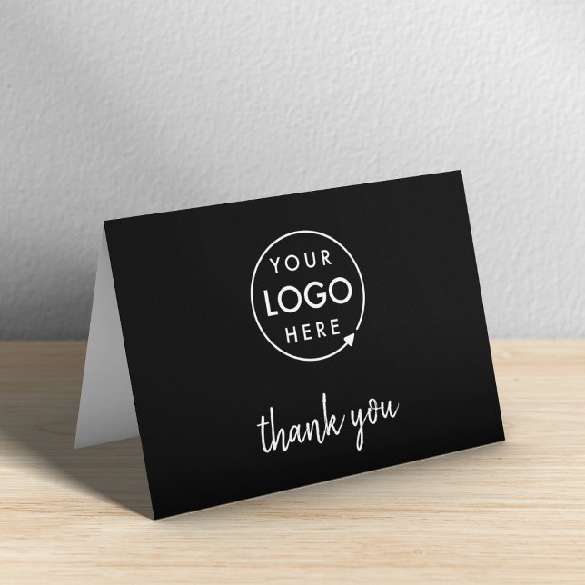 Firmenlogo | Unternehmen Beruflich Dankeskarte (A stylish sleek black horizontal folded logo thank you card perfect for small business appreciation)