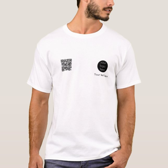 Firmenlogo Website Name des Mitarbeiters QR-Code T-Shirt (Vorderseite)