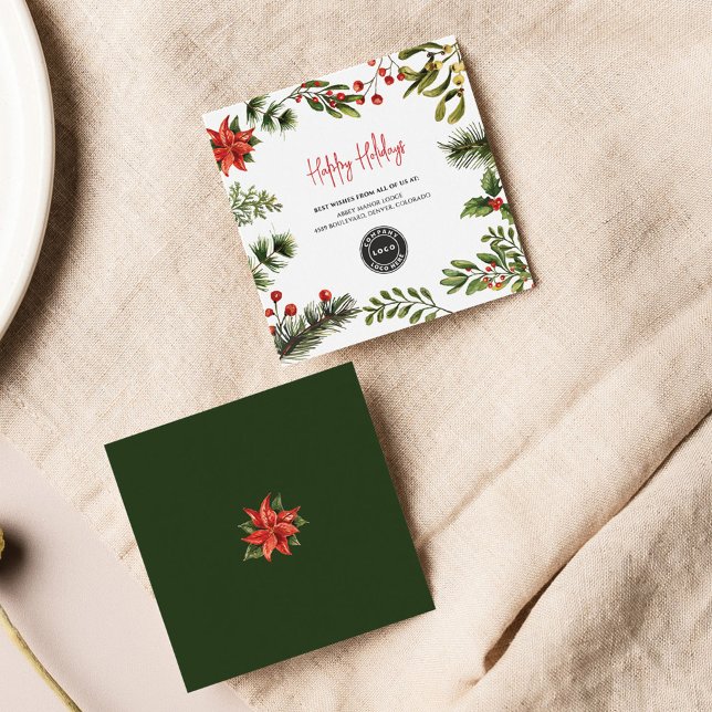 Firmenlogo Weihnachtsfeiertag Mitteilungskarte (Happy Holidays Poinsettia Business Logo Greetings)