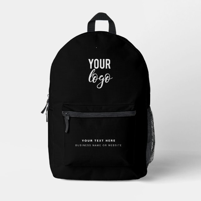 Firmenlogo Weiß Minimalistisch Schwarz Bedruckter Rucksack (Vorderseite)