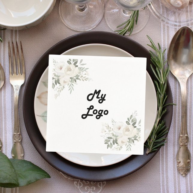 Firmenlogo, weiße Blumenmuster, Farbe Serviette (Von Creator hochgeladen)