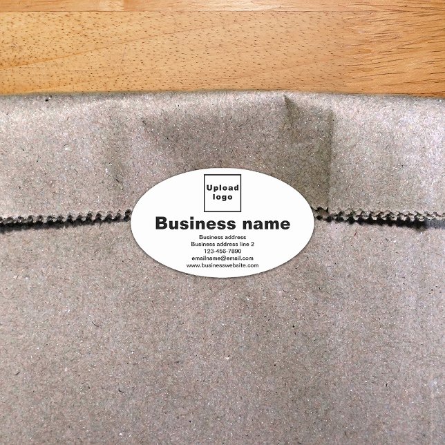 Firmenmarke auf weißem Oval-Aufkleber Ovaler Aufkleber (Build brand name awareness. Your business brand on white oval shape sticker.)