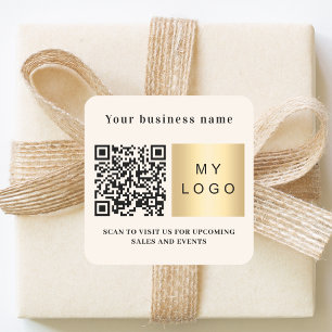 Firmenname Beige-Logo QR-Code Quadratischer Aufkleber