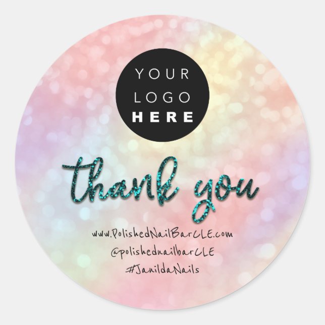 Firmenname Dankeschön Shopping HolographTeal Runder Aufkleber (Vorderseite)