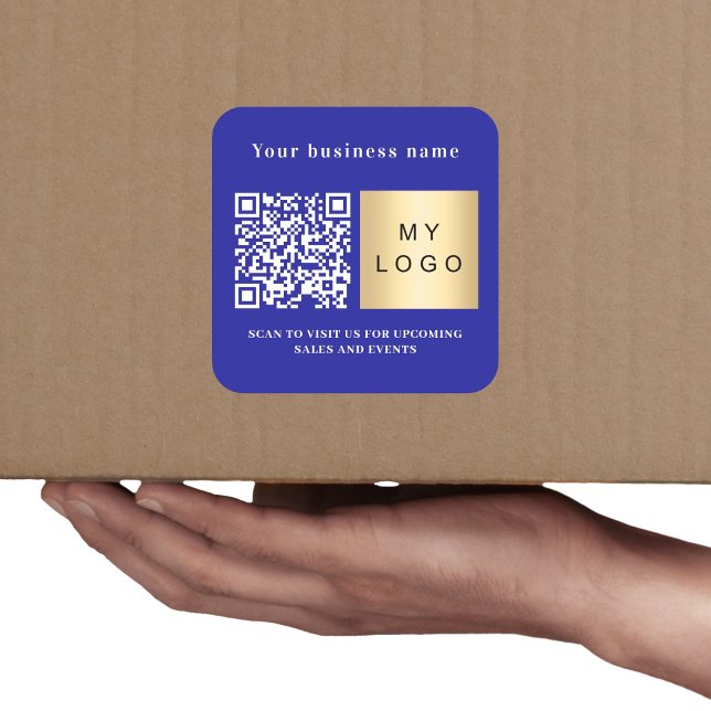 Firmenname dunkelblaues Logo qr Code Quadratischer Aufkleber (Von Creator hochgeladen)