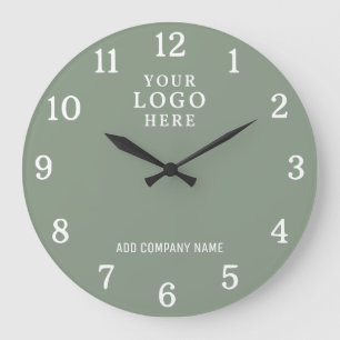 Firmenname Geschäftslogo Branded Salbeigrün Große Wanduhr