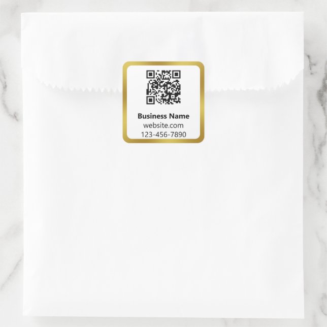 Firmenname Gold und White Phone Website QR Code Quadratischer Aufkleber (Tasche)