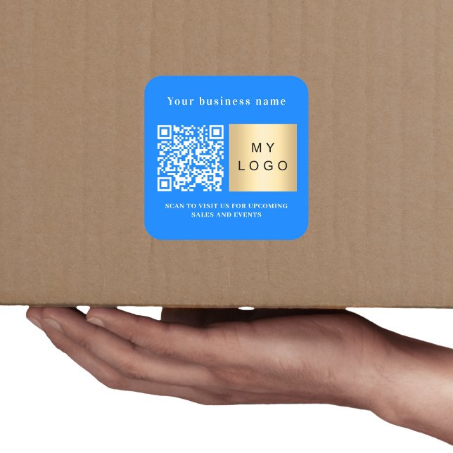 Firmenname hellblaues Logo qcode Quadratischer Aufkleber (Von Creator hochgeladen)